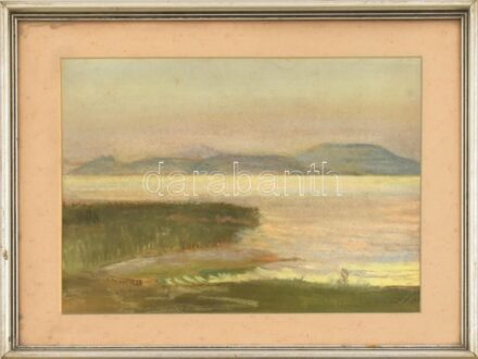 Olvashatatlan jelzéssel: Balaton. Pasztell, papír. 22x31 cm. Kissé kopott üvegezett fa keretben.