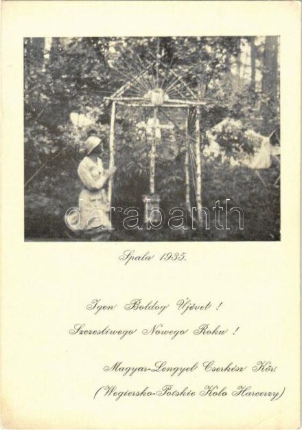 1935 Spala. Igen Boldog Újévet! Magyar-Lengyel Cserkész Kör / Szczesliwego Nowego Roku! Wegiersko-Polskie Kolo Harcerzy / Hungarian-Polish Scout Club's New Year greeting card with girl scout