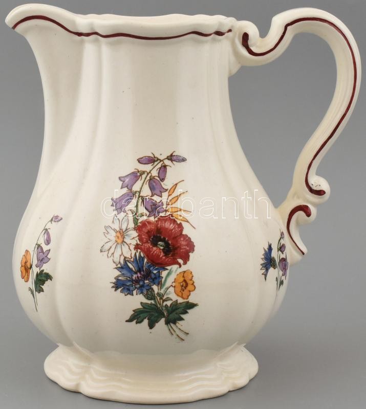 Sarreguemines fajansz teáskanna, kiöntő. Levonóképes, jelzett, hibátlan. 23 cm