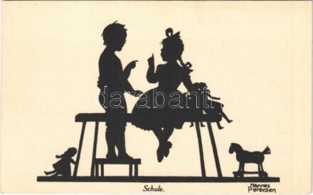 Schule / Silhouette art postcard. Wohlgemuth & Lissner 'Liebhaber-Sammelmappe' No. 1241. s: Hannes Petersen