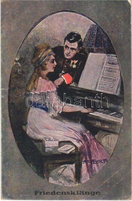 Friedensklänge / A béke hangjai / WWI German and Austro-Hungarian K.u.K. military art postcard s: A. Retzer (EK)