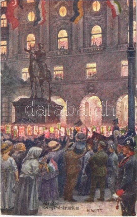 Vor dem Kriegsministerium / WWI Austro-Hungarian K.u.K. military art postcard, Viribus Unitis, Central Powers propaganda. Offizielle Karte für Rotes Kreuz, Kriegsfürsorgeamt Kriegshilfsbüro Nr. 253. s: F. Witt (EK)