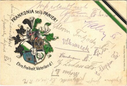 1922 Frankonia sei's Panier! Ehre, Freiheit, Vaterland! Freie Burschenschaft Frankonia / German student fraternity, coat of arms, Studentica. Emil Lüdke litho (EK)