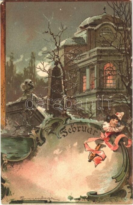 Februar. 'Monatsgrüsse' Druck u. Verlag v. M. Seeger. Art Nouveau, litho s: T. Guggenberger (EK)