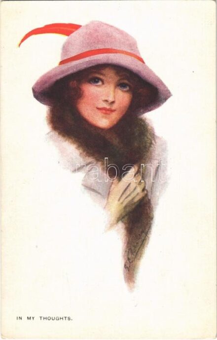 1914 'In my thoughts' Lady art postcard. The Carlton Publishing Co. Series No. 689/4. artist signed
