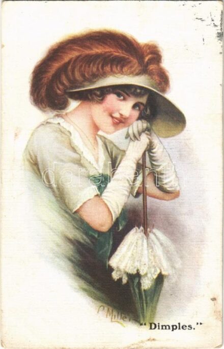 'Dimples' Lady art postcard. The Carlton Publishing Co. Series No. 608. s: Miller (fl)