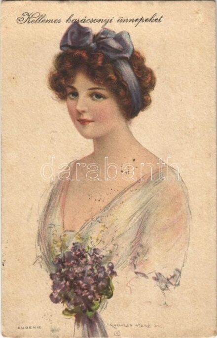 1915 Kellemes karácsonyi ünnepeket / 'Eugenie' Lady art postcard with Christmas greeting. Paul Heckscher Serie 1009/1. s: J. Knowles Hare (EK)