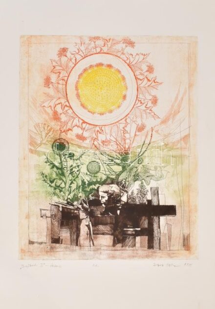 Zala Tibor (1920-2004): Sajkod I., 1971. Rézkarc, papír. jelzett, számozatlan művészpéldány EA.40x32 cm