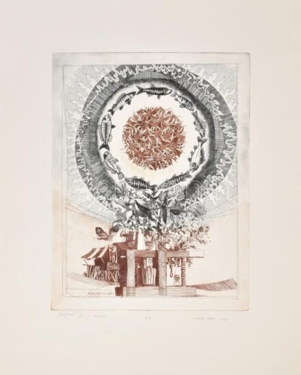 Zala Tibor (1920-2004): Sajkod III., 1971. Rézkarc, papír. jelzett, számozatlan művészpéldány EA.39x30 cm