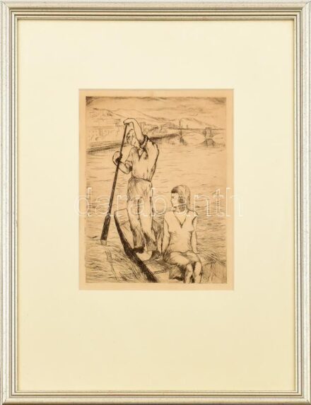 Jelzés nélkül: Csónakázók. Rézkarc, papír. Üvegezett fa keretben. 23x18 cm