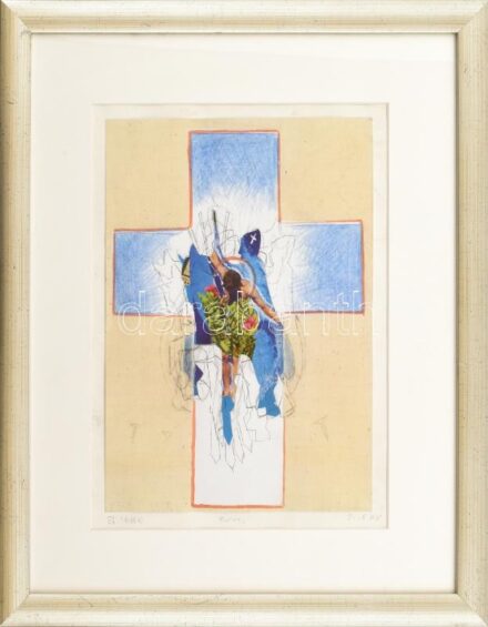 MV jelzéssel: Sz. Imre. Kollázs, papír, jelzett. Üvegezett fa keretben. 29×20 cm