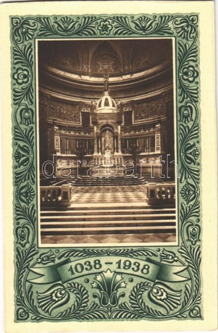 Szent István jubileumi év 1038-1938 + 'III. ORSZÁGOS MAGYAR BÉLYEGKIÁLLÍTÁS BUDAPEST 1938' So. Stpl. (non PC) (vágott / cut)