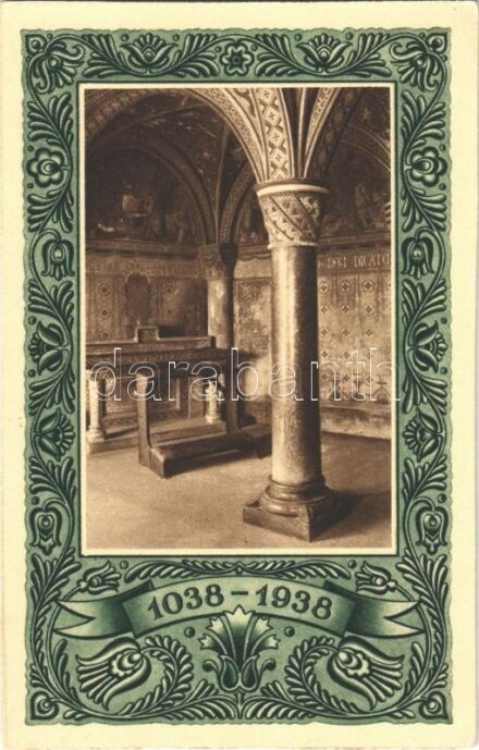 Szent István jubileumi év 1038-1938 + 'III. ORSZÁGOS MAGYAR BÉLYEGKIÁLLÍTÁS BUDAPEST 1938' So. Stpl. (non PC) (vágott / cut)