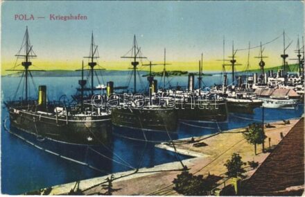 Pola, Pula; Kriegshafen / Austro-Hungarian Navy, K.u.K. Kriegsmarine, naval port. Druck v. M. Schulz