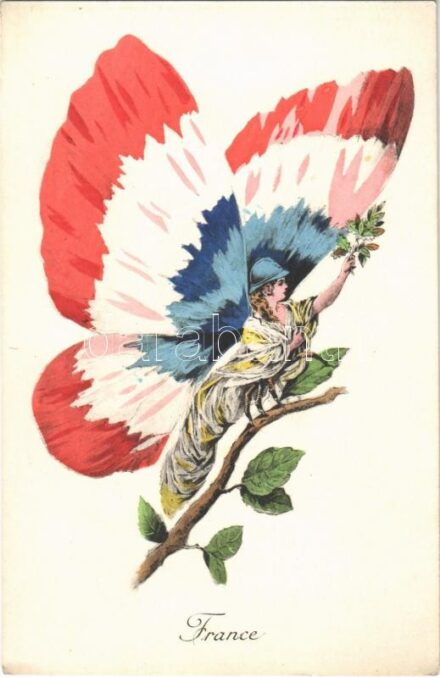 France. Editions 'Aux Alliés' Paris, Helio L. Géligné No. 16. / Allies of World War I (Entente Powers): France. Art Nouveau butterfly lady / Antanthatalmak az első világháborúban: Franciaország. Szecessziós pillangó hölgy