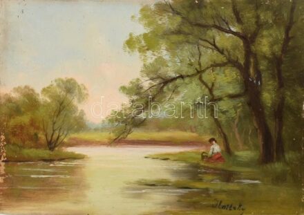 Ilnitzky jelzéssel: Virágot szedő lány. Olaj, karton. Széleinél kissé sérült. 24,5x34,5 cm