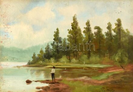 Ilnitzky jelzéssel: Horgász. Olaj, karton. Bal szélén kissé sérült. 24,5x34,5 cm