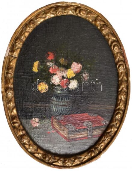 Gizinger vagy Gisinger jelzéssel: Csendélet. Olaj, karton. Dekoratív, kissé sérült régi keretben. 20x16 cm