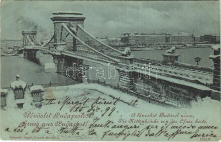 1899 (Vorläufer) Budapest, Lánchíd Budáról nézve télen (EK)