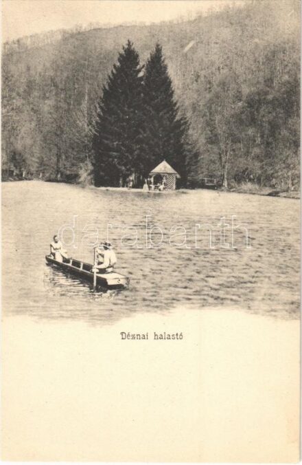 Dézna, Dezna; halastó, csónakázók / lake, rowing boat