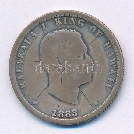 Hawaii 1883. 1/4$ Ag 'I. Kalakaua' (5,99g) T:3 karc, patina Hawaii 1883. 1/4 Dollar Ag 'Kalakaua I' (5,99g) C:F scratch, patina Krause KM#5