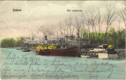 1907 Siófok, Sió csatorna, Baross gőzös, gőzhajó. M.T. és F. V. Koch és Pór (Rb)