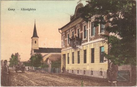 Csap, Chop, Cop; Községháza, templom, utca. Vasúti levelezőlapárusítás 474. / town hall, church, street + 'A hadrakelt seregtől. Von der Armee im Felde'