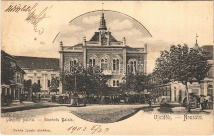 1902 Újvidék, Neusatz, Novi Sad; Püspöki palota, piac, Dietzgen Söhne üzlete. Urbán Ignác kiadása / bishop's palace, market, shop