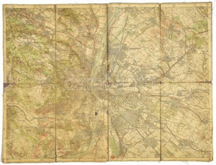 cca 1923 Budapest és környéke, katonai térkép, vászontérkép, sérülésekkel, foltos, 40×52 cm