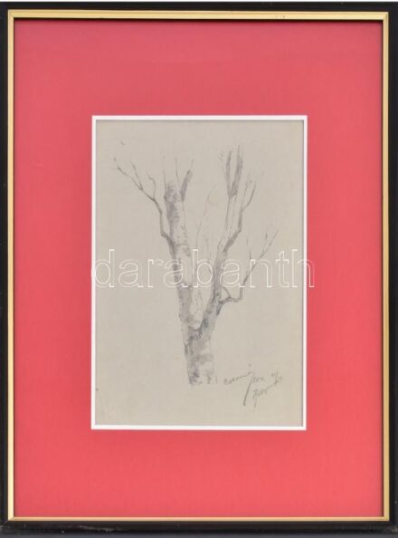 Cserépy Árpád (1859-1907): Fatörzs (1884.). Ceruza, papír. Jelzett, üvegezett keretben. 17x23 cm