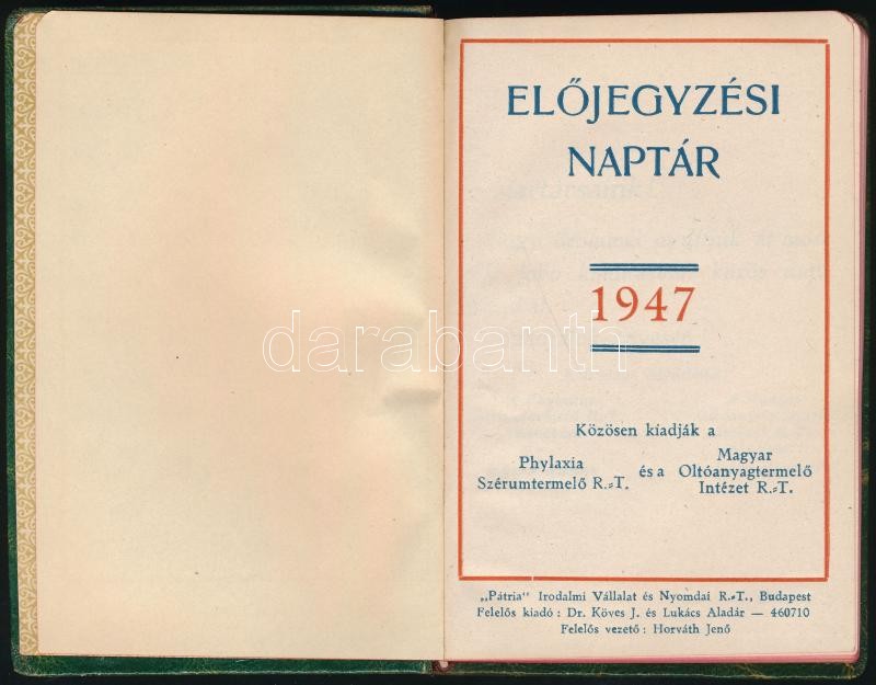 1947 Előjegyzési naptár, notesz bőr borítóval. Kitöltetlen, szép állapotban - Image 2