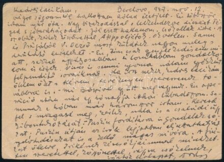 1947 Dobossy László (1910-1999) irodalomtörténész, szótáríró.autográf, személyes hangú levele Vass László (1905-1950) újságíró, kritikusnak irodalmi és magánéleti ügyekben