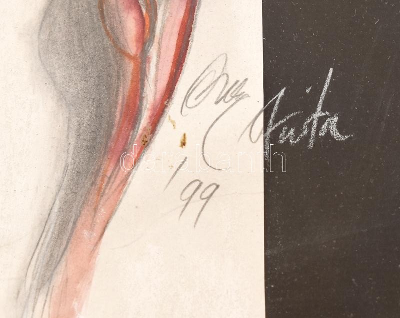 Orosz Anita '99 jelzéssel: Liliom. Akvarell, ceruza, papír. Üvegezett fa keretben, 39x24 cm - Image 3