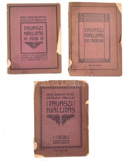 1906-1909 Tavaszi kiállítás, 3 db füzet, viseltes, egyik széteső állapotban
