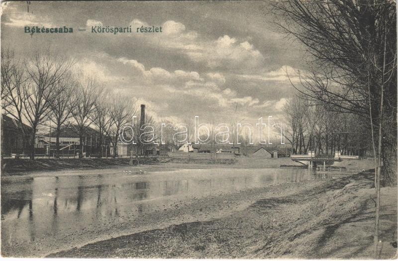 Békéscsaba, Kőrös parti részlet, gyár. Tevan Adolf kiadása