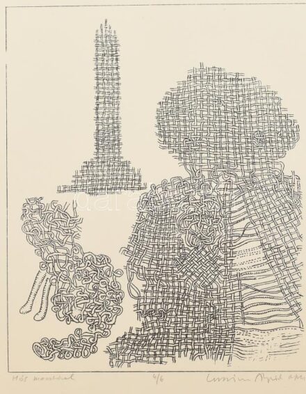 Luzsicza Lajos Árpád (1949- ): Hős macskával. Szitanyomat, papír, jelzett. számozott (4/6), üvegezett keretben, 37×27 cm