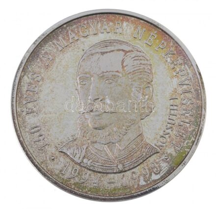 Bognár György (1944-) 1998. '150 éves a magyar népképviselet' Ag emlékérem eredeti dísztokban, tanúsítvánnyal (62,04g/0.925/50mm) T:1 (eredetileg PP) patina