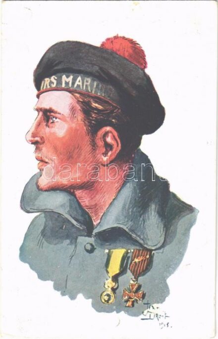 WWI French Navy art postcard, mariner. A. Noyer (Paris) No. 15. s: Jean Droit (EK)