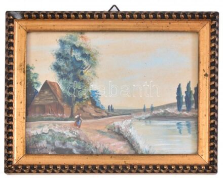 Wilhelm Koch 1910 Hamburg jelzéssel: Hazafelé. Olaj, papír. Üvegezett, sérült fa keretben. 12,5x16,5 cm