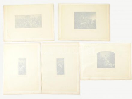 cca 1890-1900 Zichy Mihály (1827-1906), össz. 5 db mű: A szirén éneke I., II, III.; A bor hatása; A rombolás geniusának győzelme. Heliogravűr, papír. Jelzett a heliogravűrön. Bécs, H. O. Miethke kiadása. Hártyapapírral védve.