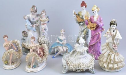 8 db román porcelán figura, vegyes jelzésekkel, sérülésekkel