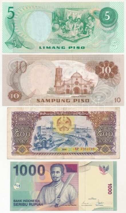 Fülöp-szigetek 1974-1985. 5P + 10P + Laosz 1988. 500K Indonézia 2000. 1000R T:I-III Philippines 1974-1985. 5 Pisos + 10 Pisos + Laosz 1988. 500K + Indonesia 2000. 1000 Rupiah C:UNC-F