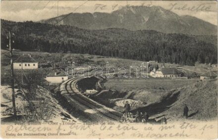 Felsőtömös, Felső-Tömös, Timisu de Sus; vasúti sín hajtánnyal / railway track with handcar (ázott / wet damage)