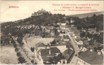 1912 Kőhalom, Reps, Rupea; vár. Földes-féle Margit-Créme reklám. Drotleff Józs. kiadása / castle, cream advertisement