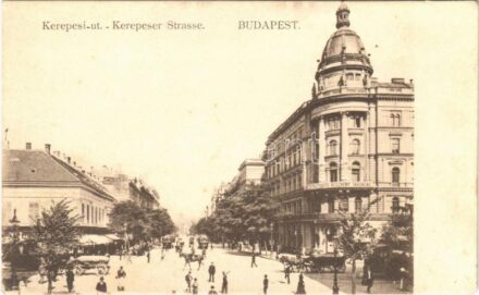 Budapest VIII. Kerepesi út (mai Rákóczi út 1.), Életbiztosító részvénytársaság, villamosok