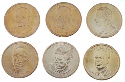 Amerikai Egyesült Államok 2015-2016. 1$ Cu-Ni-Zn (6xklf) 'Elnöki Dollárok - Truman, Eisenhower, Kennedy, Johnson, Nixon, Ford' T:1- USA 2015-2016. 1 Dollar Cu-Ni-Zn (6xdiff) 'Presidential dollar coins - Truman, Eisenhower, Kennedy, Johnson,