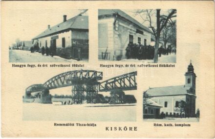 Kisköre, Római katolikus templom, Rommálőtt Tisza híd, Hangya fogyasztási és értékesítő szövetkezet főüzlete, fióküzlete és saját kiadása (EK)
