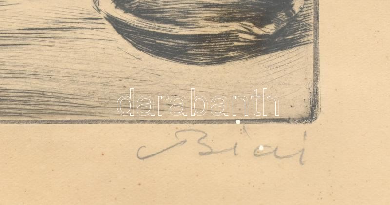 Biai-Föglein István (1905-1974): Csendélet. Rézkarc, papír, jelzett, lap széle kissé sérült. Üvegezett fa keretben, 27,5×18,5 cm - Image 2