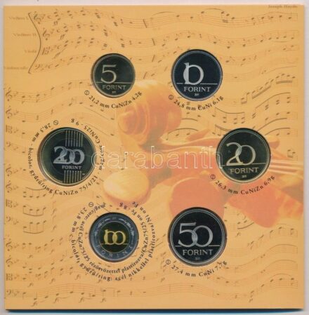 2009. 5Ft-200Ft 'Haydn' (6xklf) forgalmi érme sor + 'Joseph Haydn' Ag emlékérem (12g/0.999/29mm) T:PP patina Adamo FO43.4