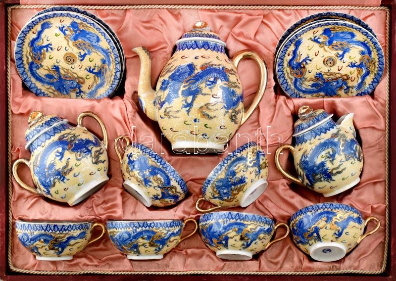 6 személyes keleti jellegű vékony porcelán teáskészlet. Jelzett. Hibátlan. Sérült dobozában. doboz mérete: 51,5x37x12 cm - Image 2